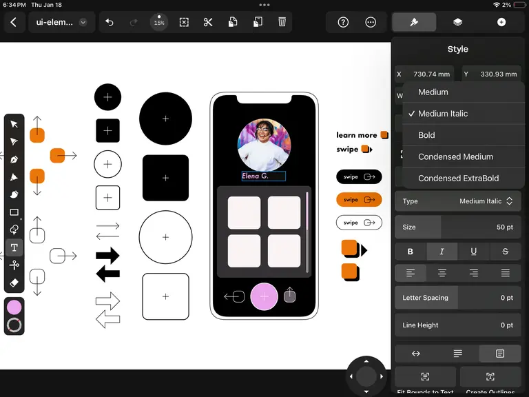 Text Tool in UI design Linearity Curve