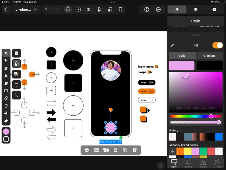 Change Fill color in Linearity Curve UI design