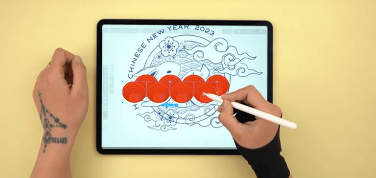 Hand coloring lanterns on a Chinese New Year digital artwork