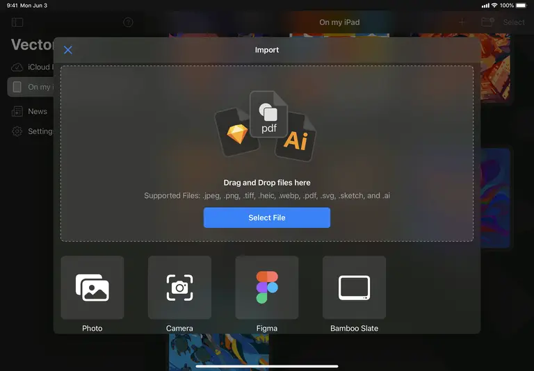 A screenshot of importing files into Vectornator