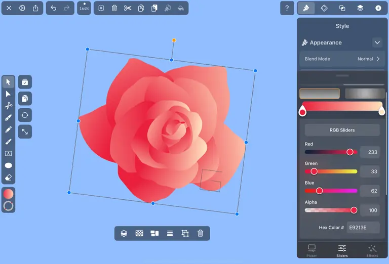 vectornator gradient adjust of rose