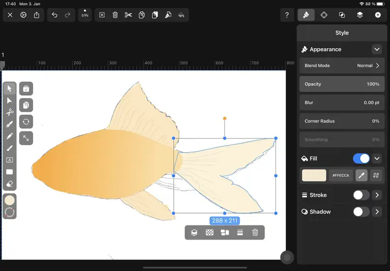 draw tails and fins with pen tool