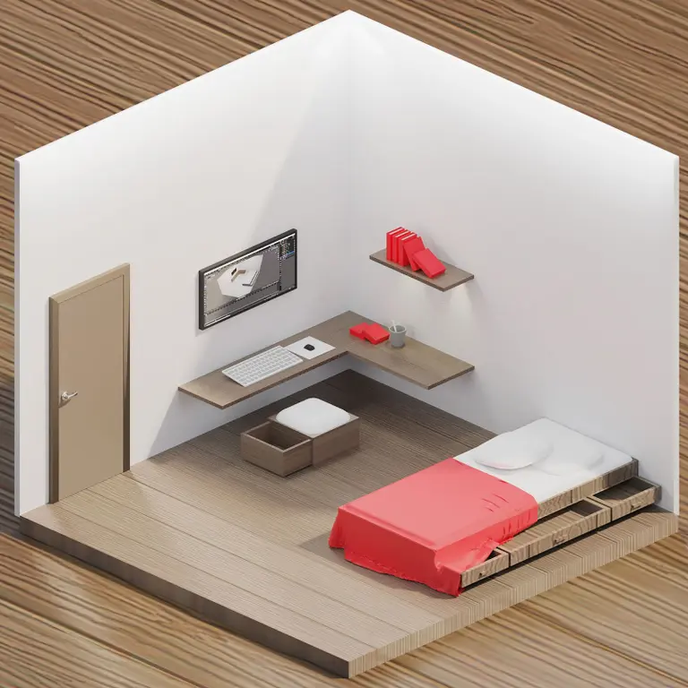 Isometric illustration of a minimalistic bedroom