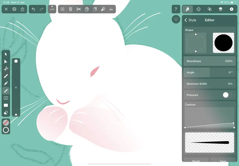 Drawing a white rabbit on iPad
