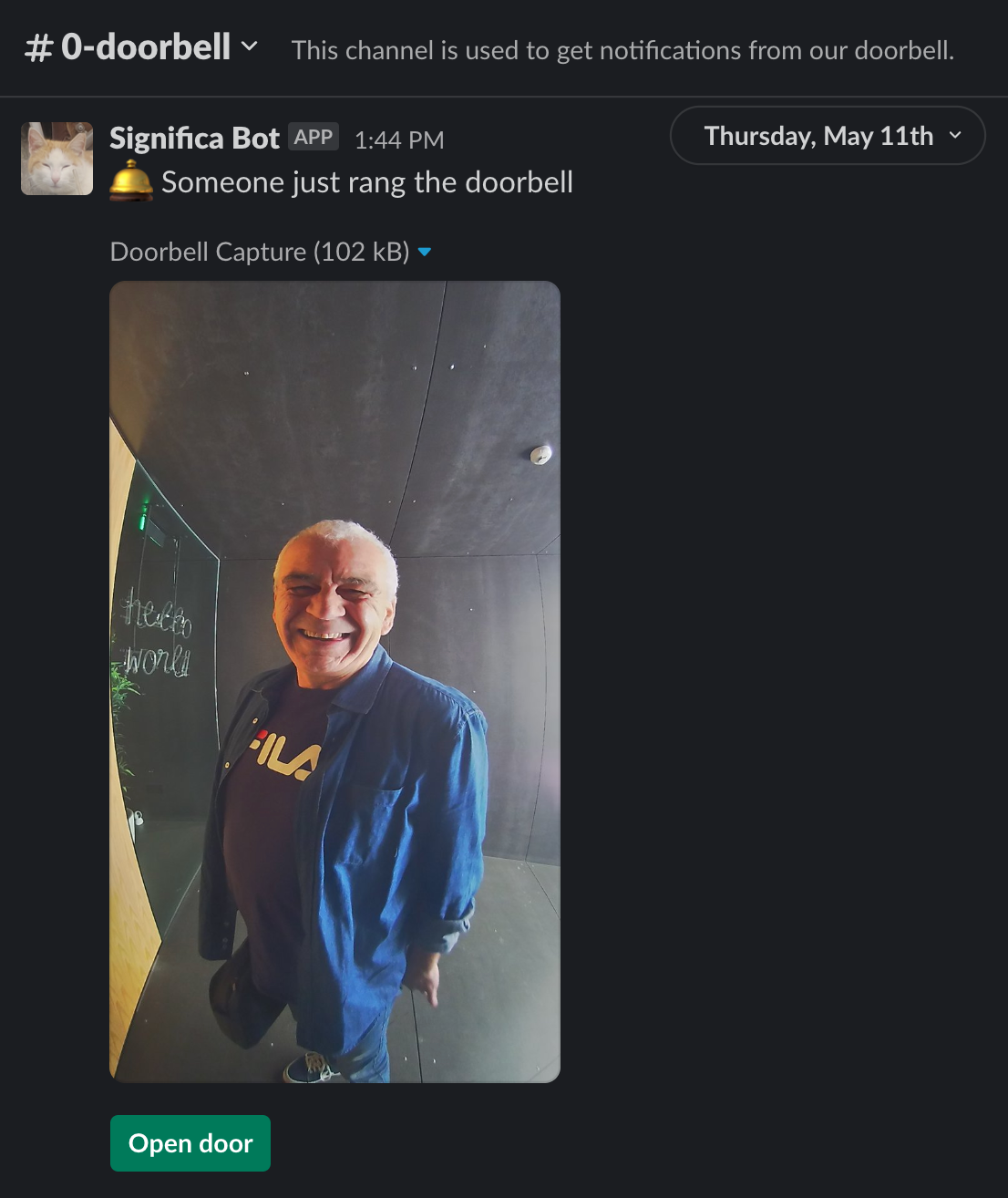 Message sent by the Slack-bot when someone rings the doorbell