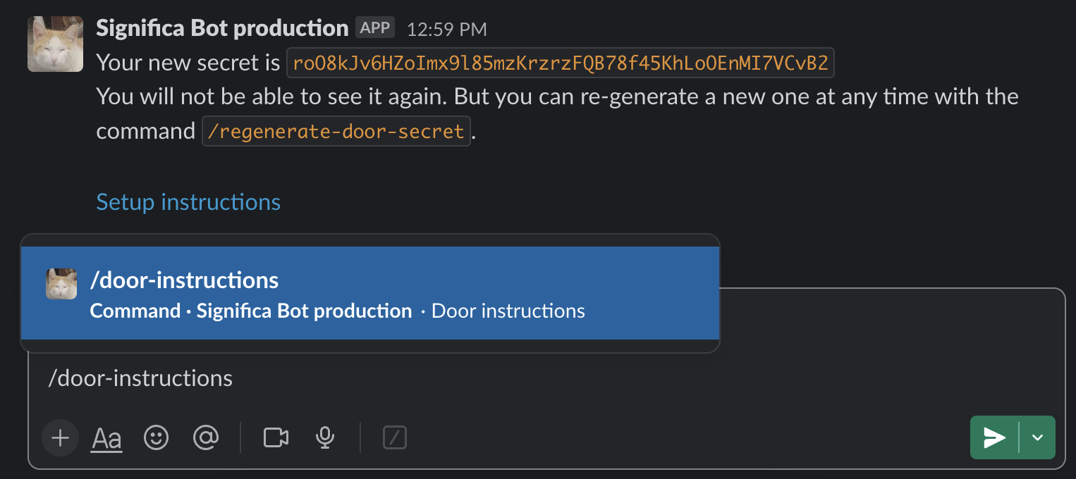 "/door-instructions" Slack slash command