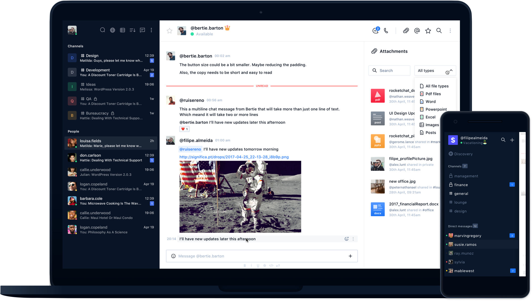 Rocket.Chat on desktop and mobile.