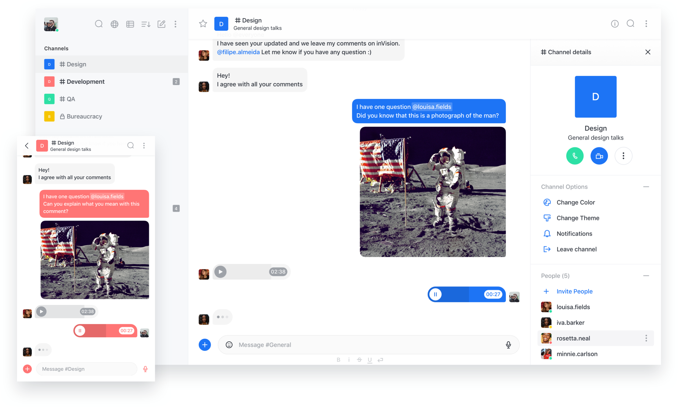 Rocket.Chat customisation on mobile and desktop.