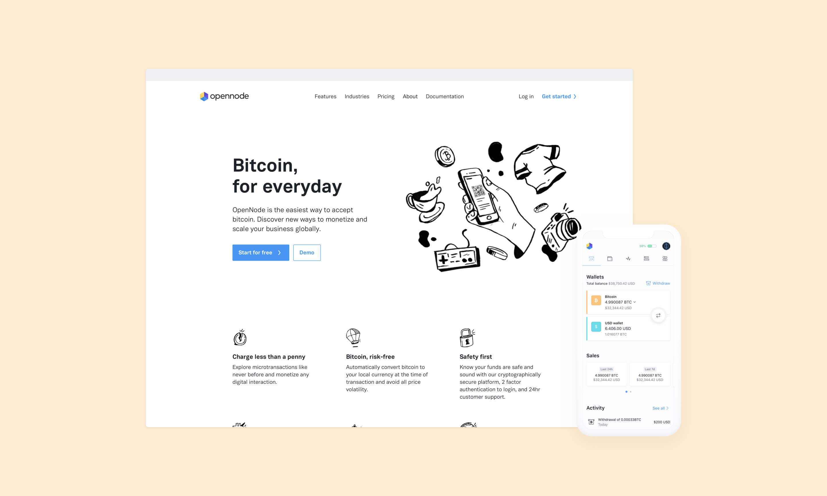 Opennode on mobile and desktop.