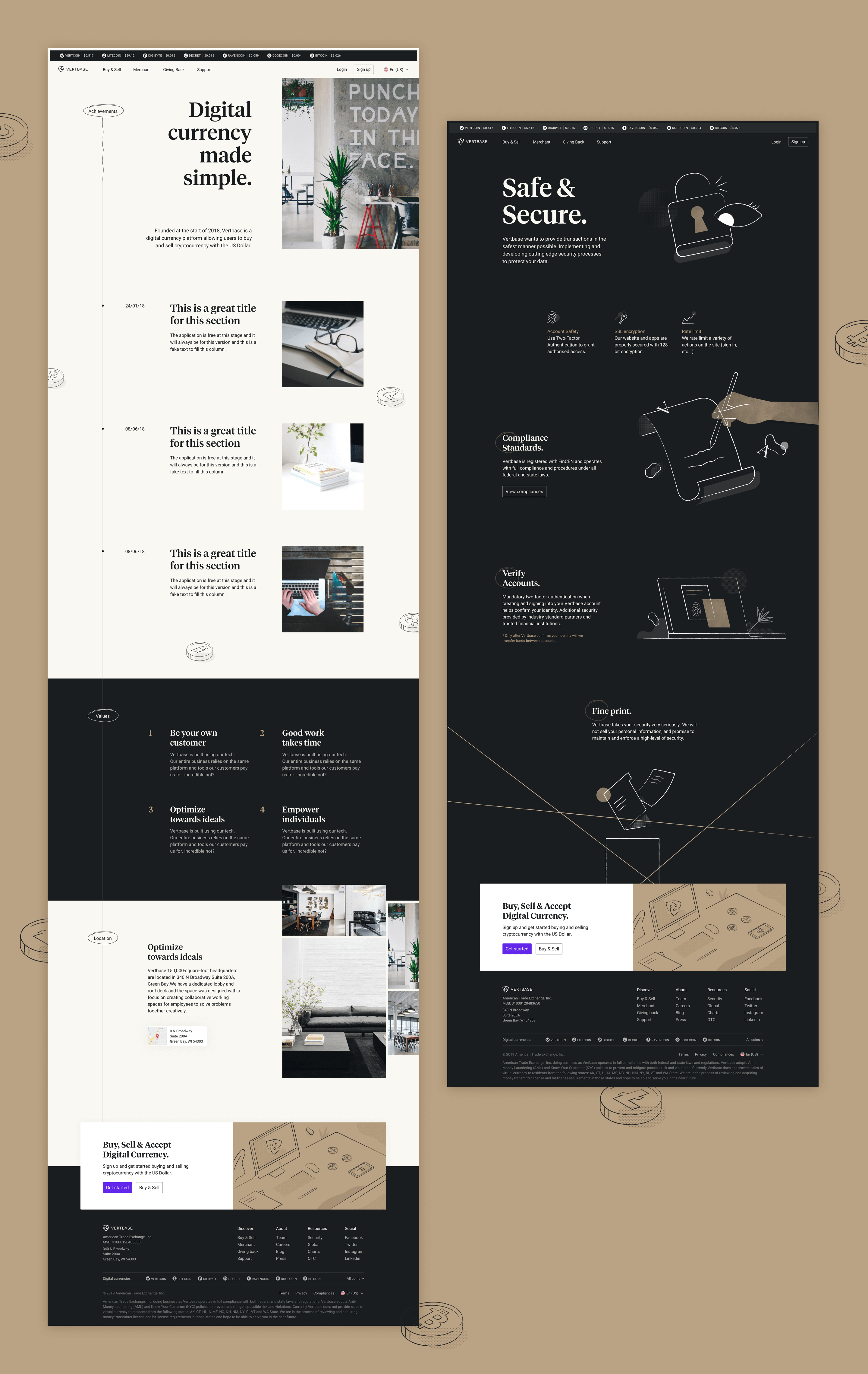 Vertbase pages on desktop.
