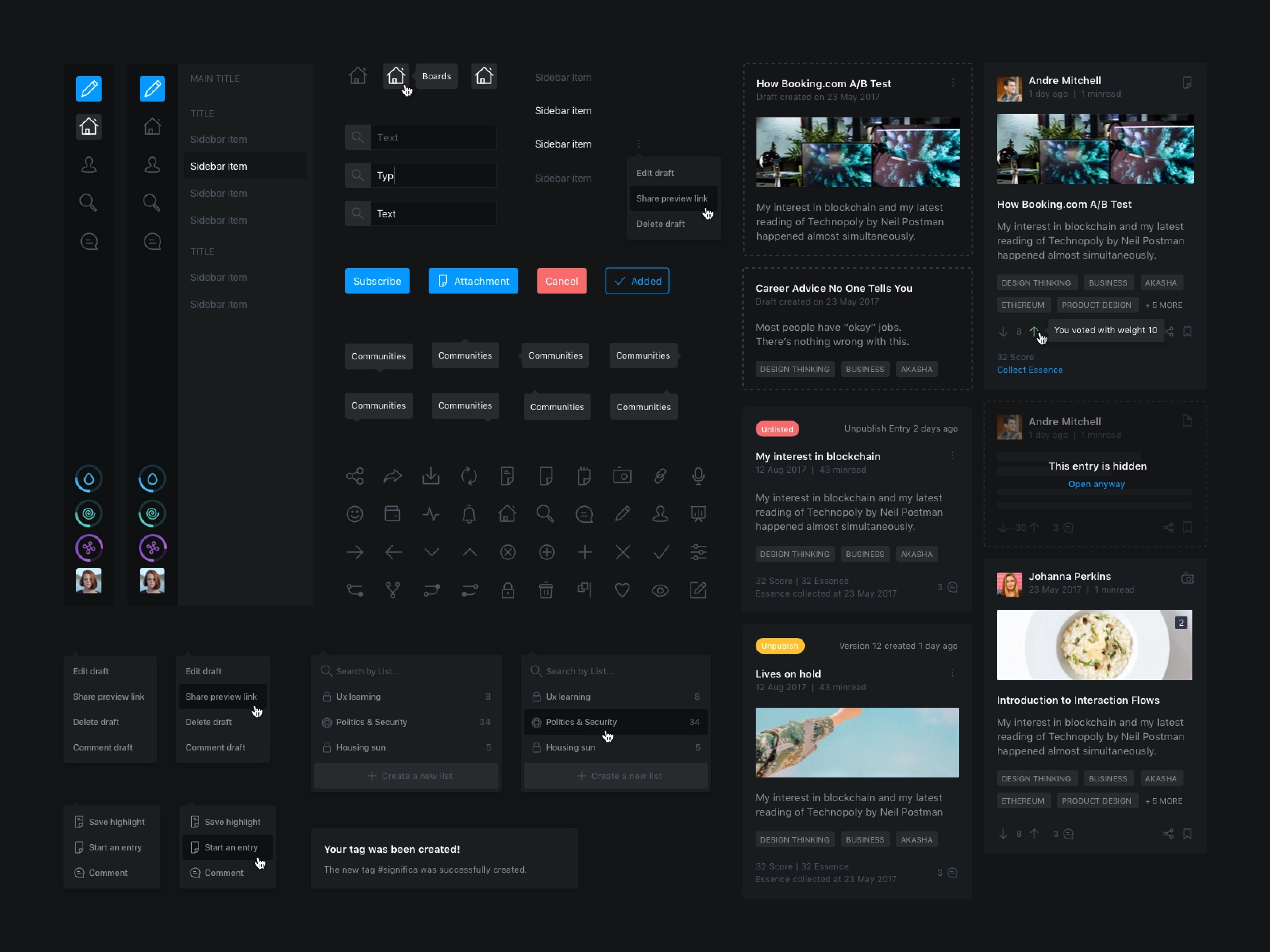 AKASHA components dark mode.