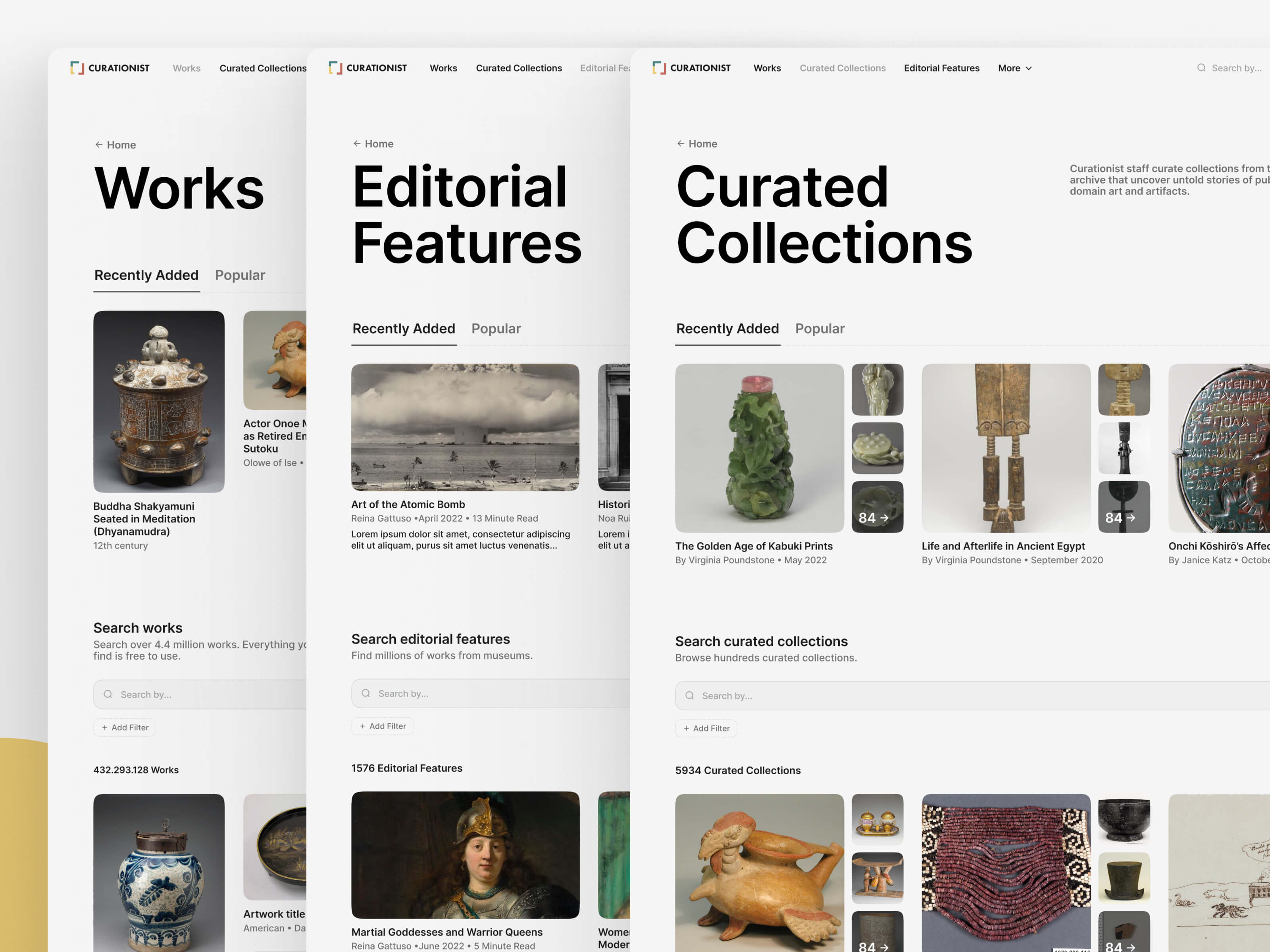 Curationist pages on desktop.