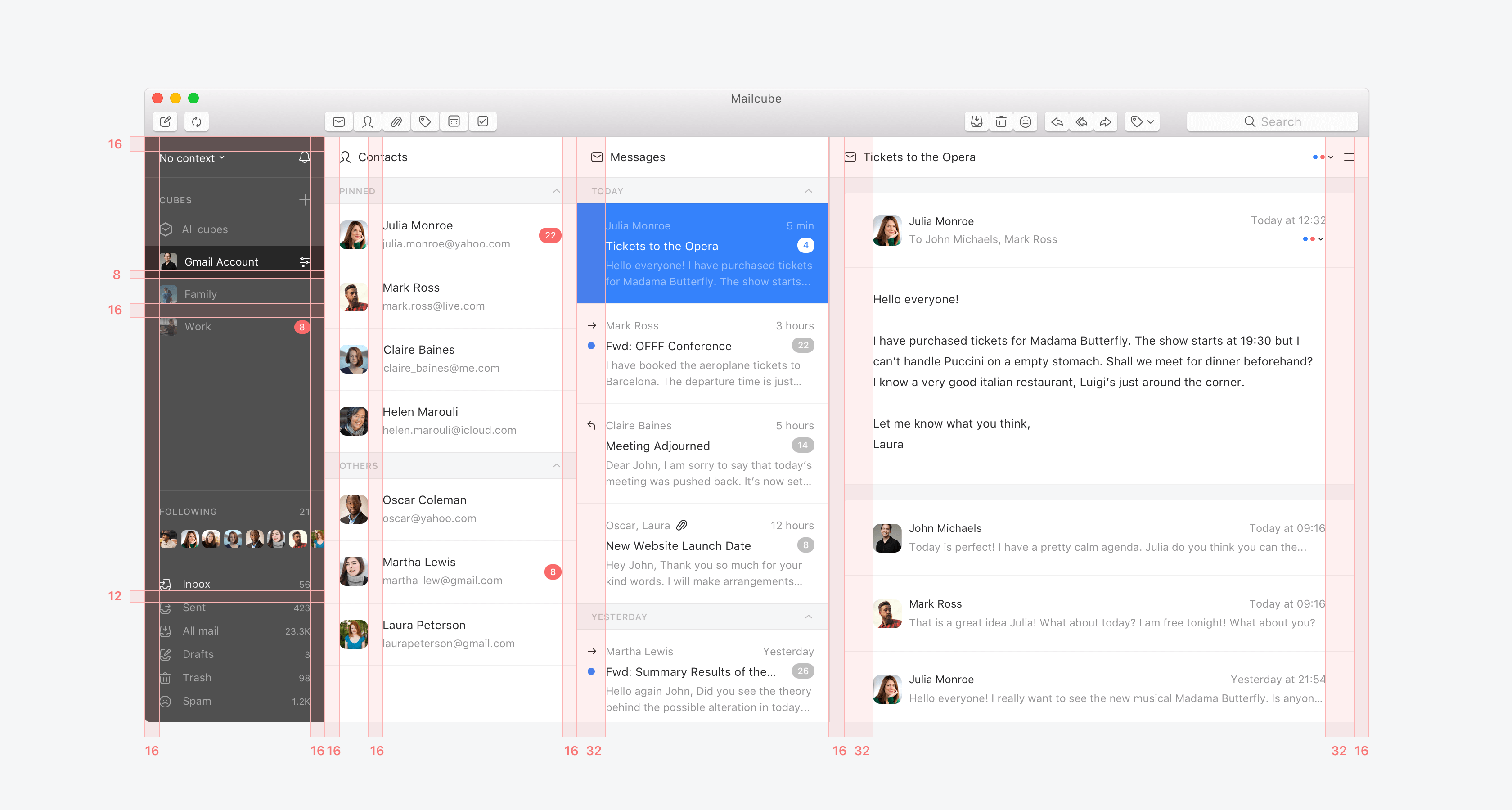 Mailcube grid on desktop.