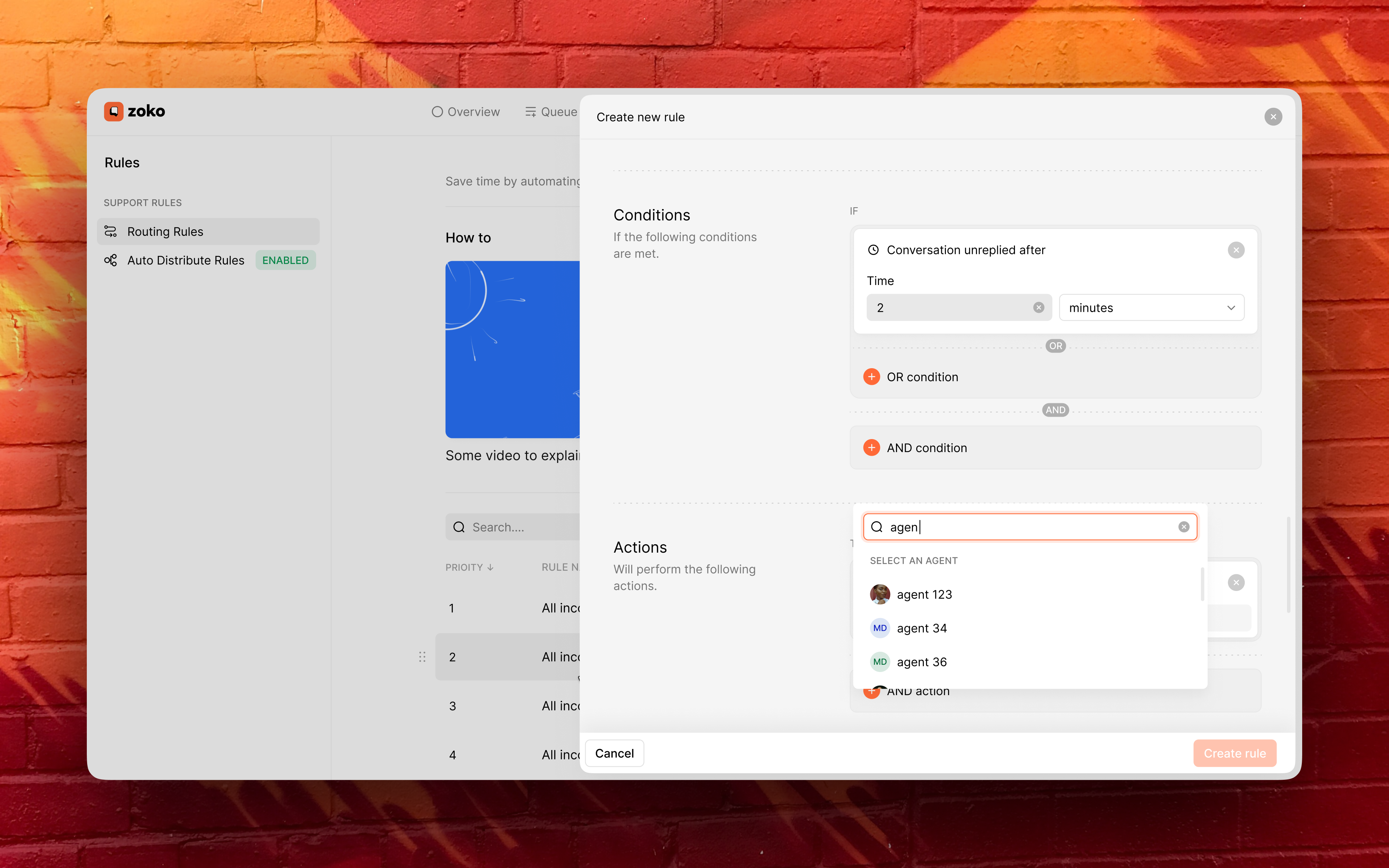 Zoko create trigger page.
