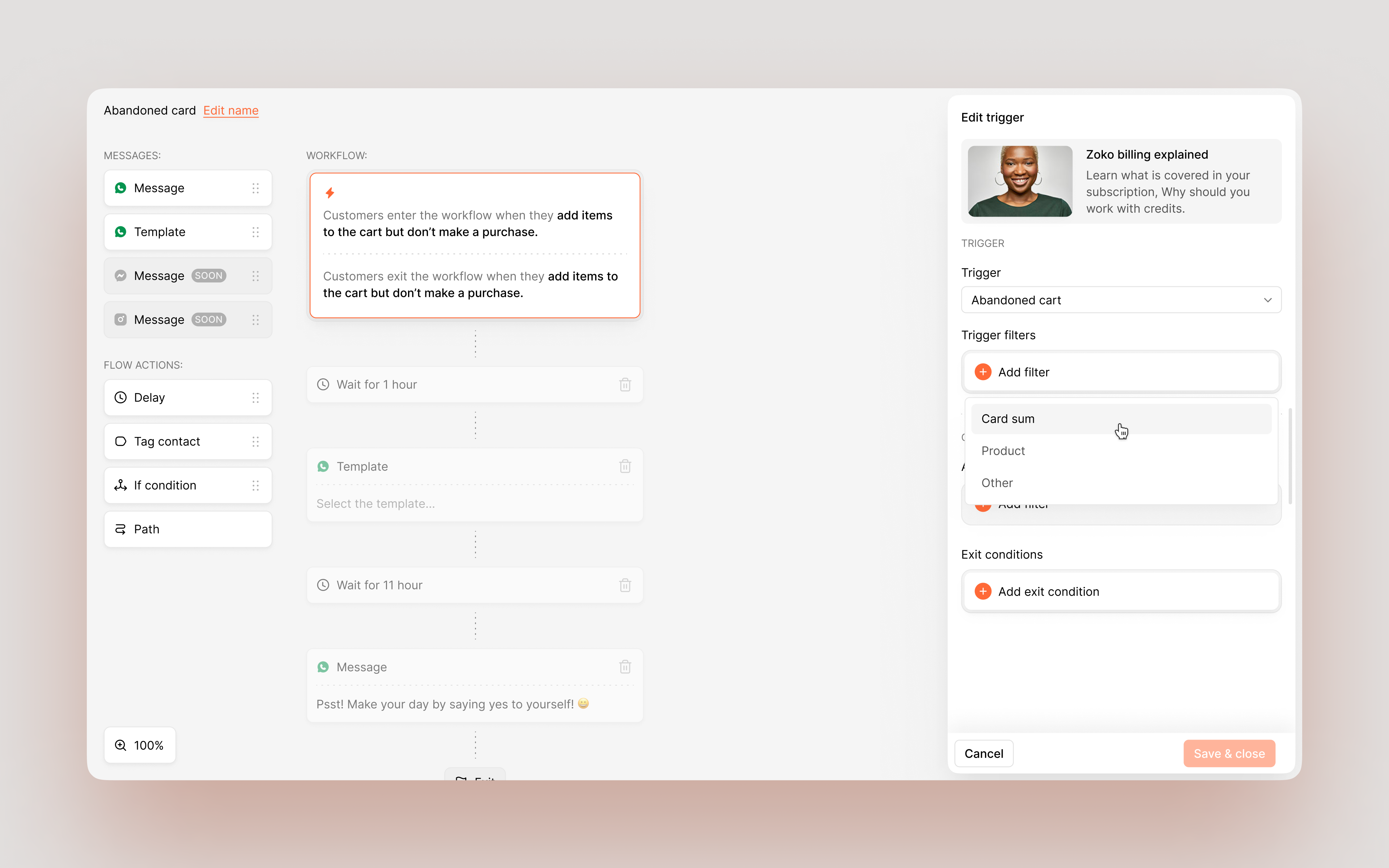 Zoko simple screen on desktop.