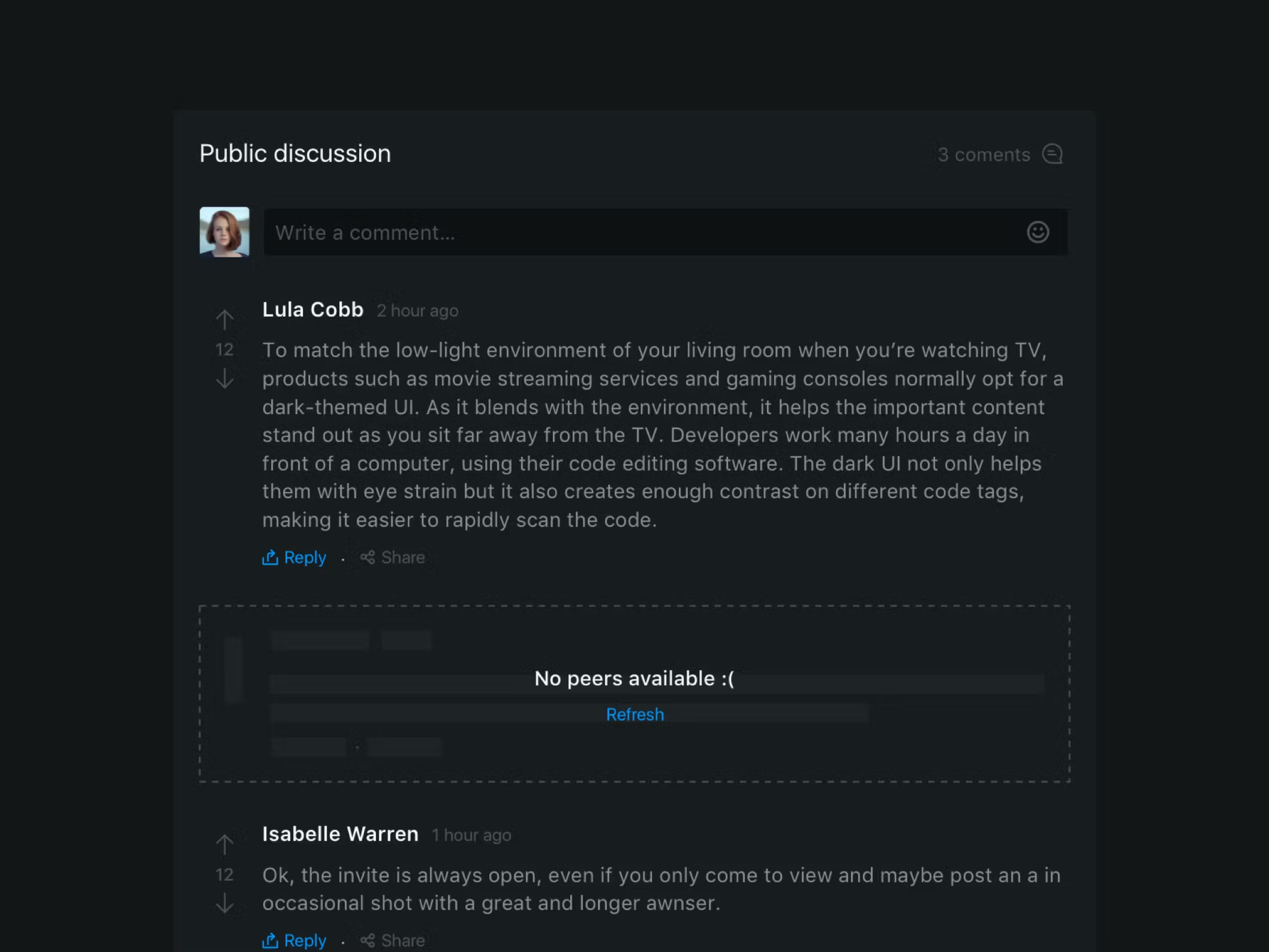 AKASHA comments on dark theme.