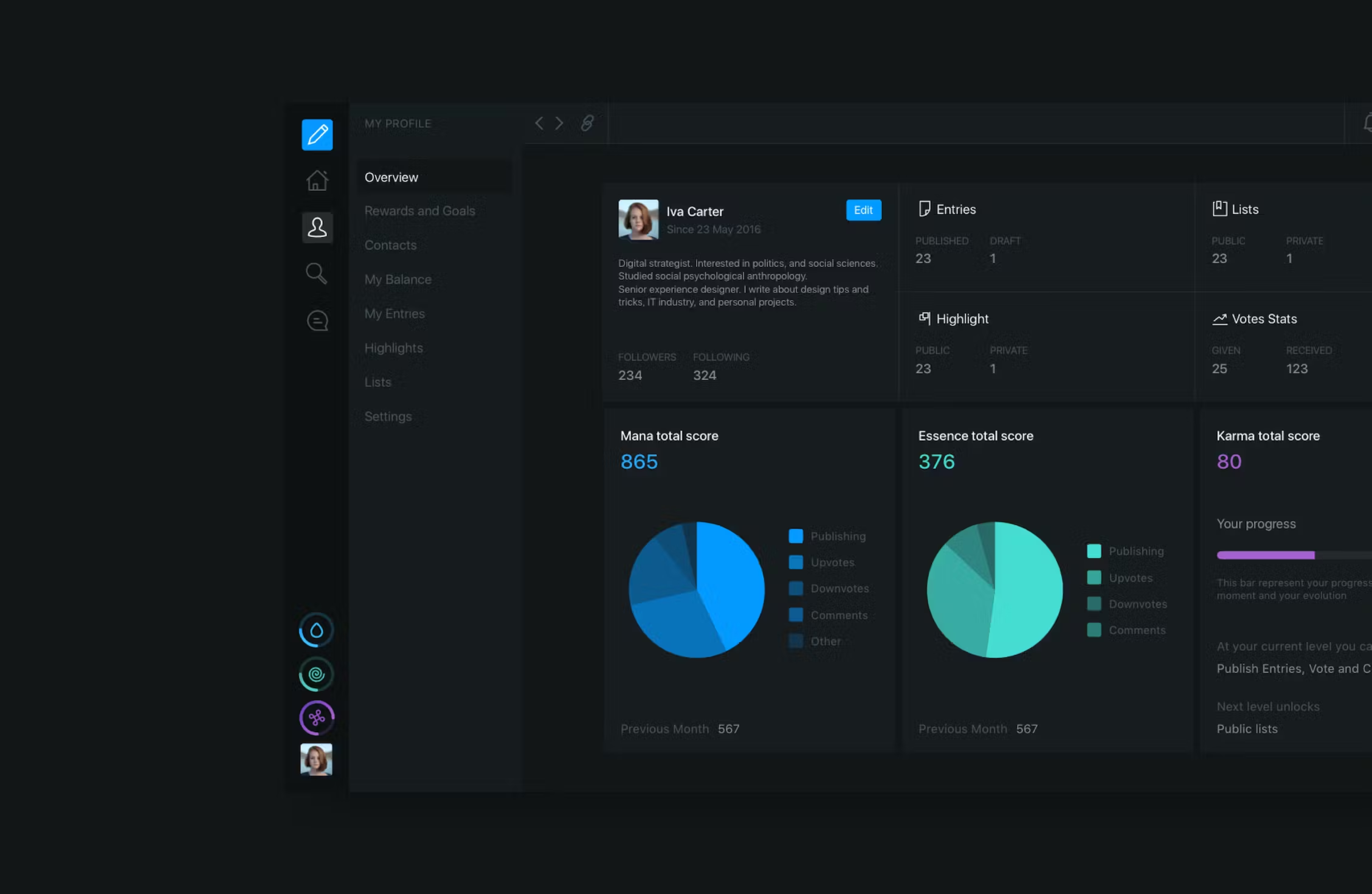 AKASHA dashboard dark theme.