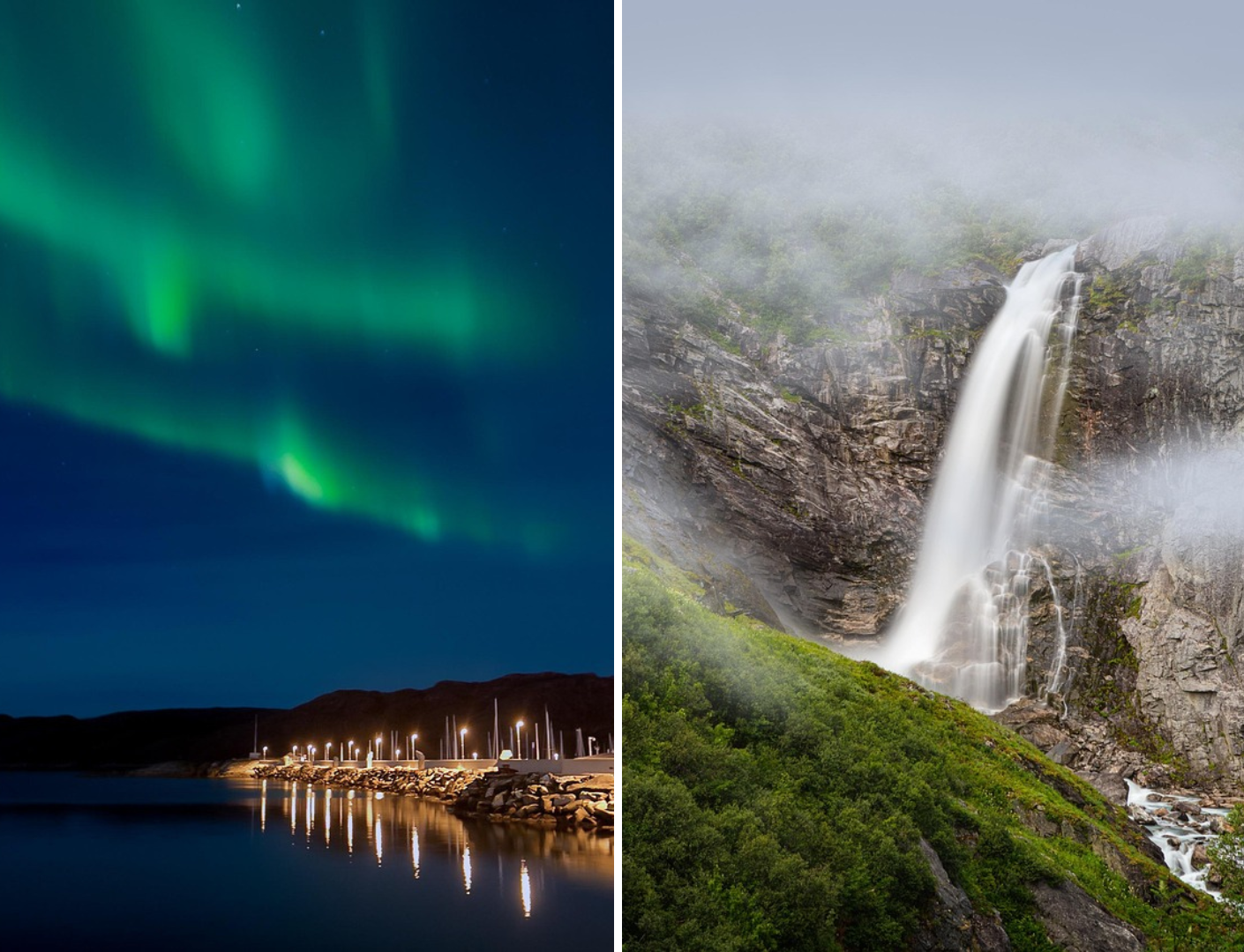 noorderlicht en waterval