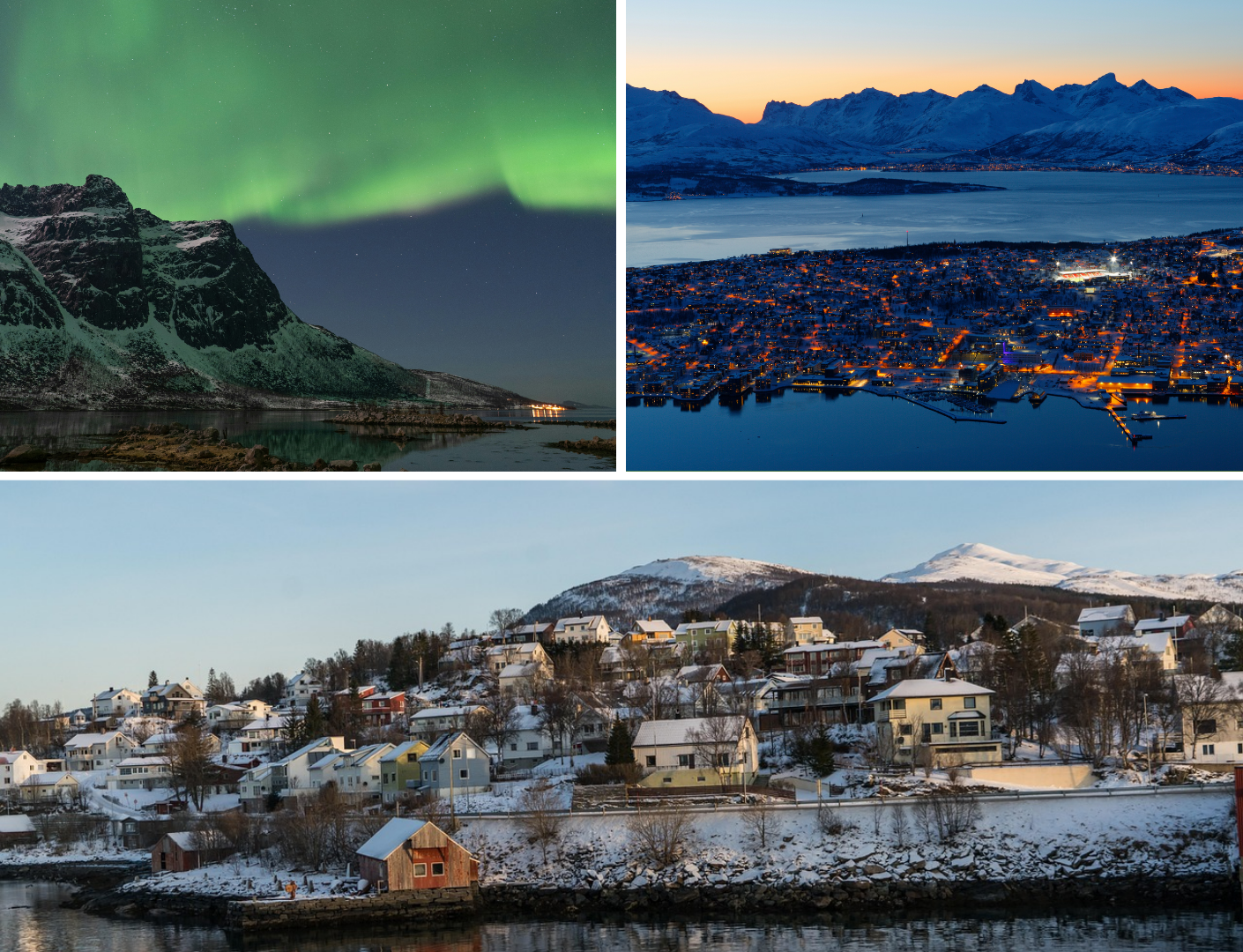 noorderlicht en stad aan water