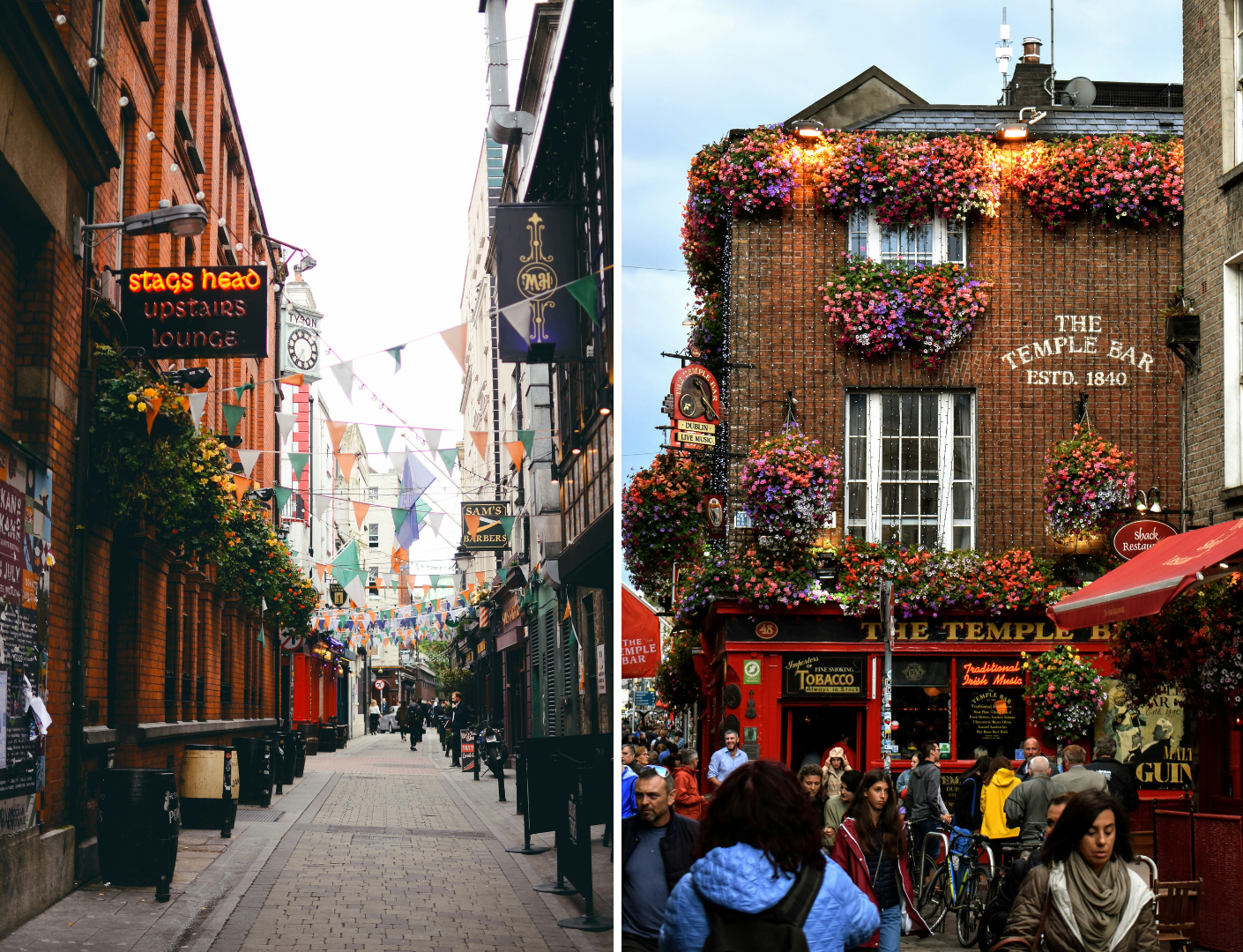 Verschillende pubs in dublin met veel kleurtjes op de achtergrond