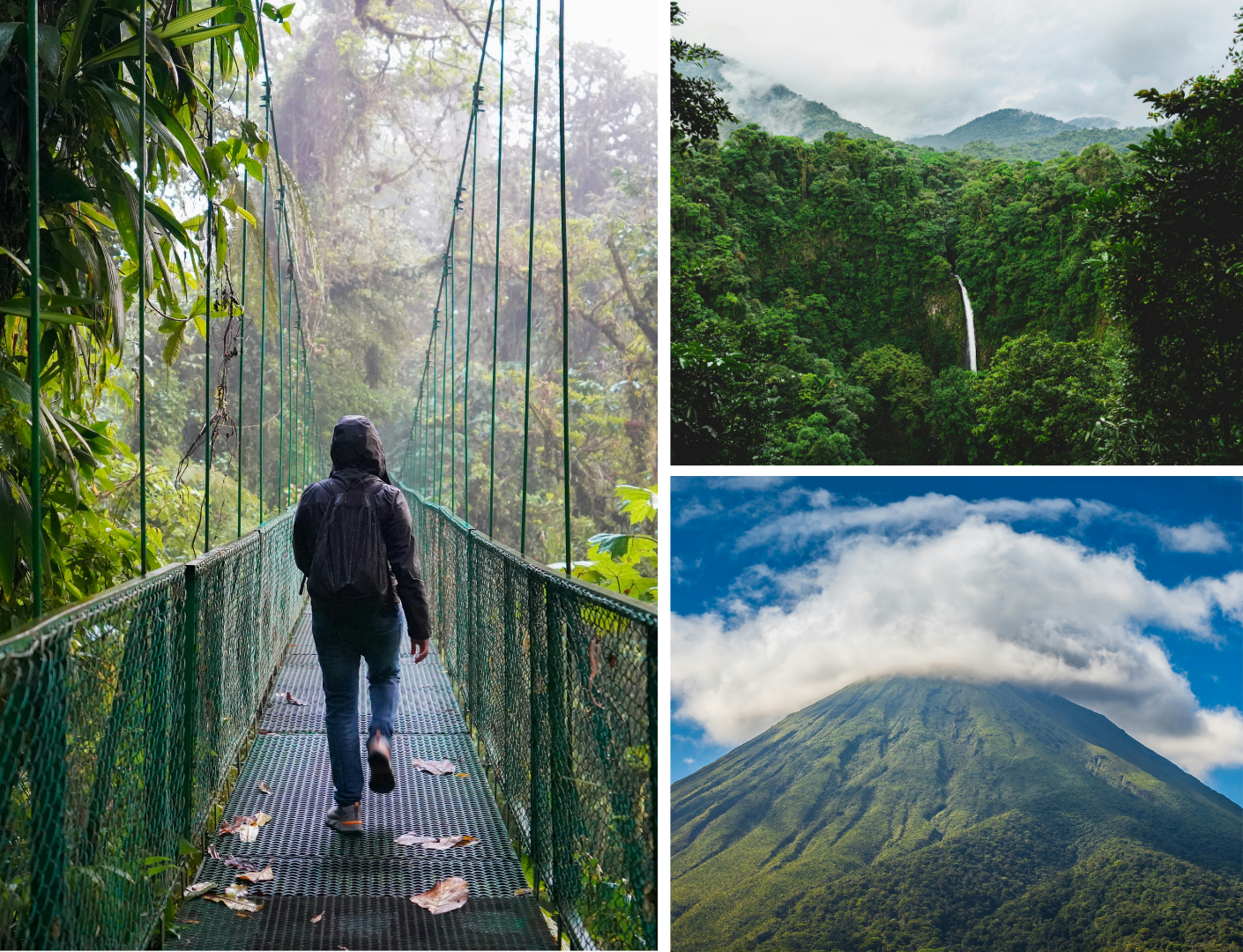 Hangbruggen en watervallen en vulkaan Arenal