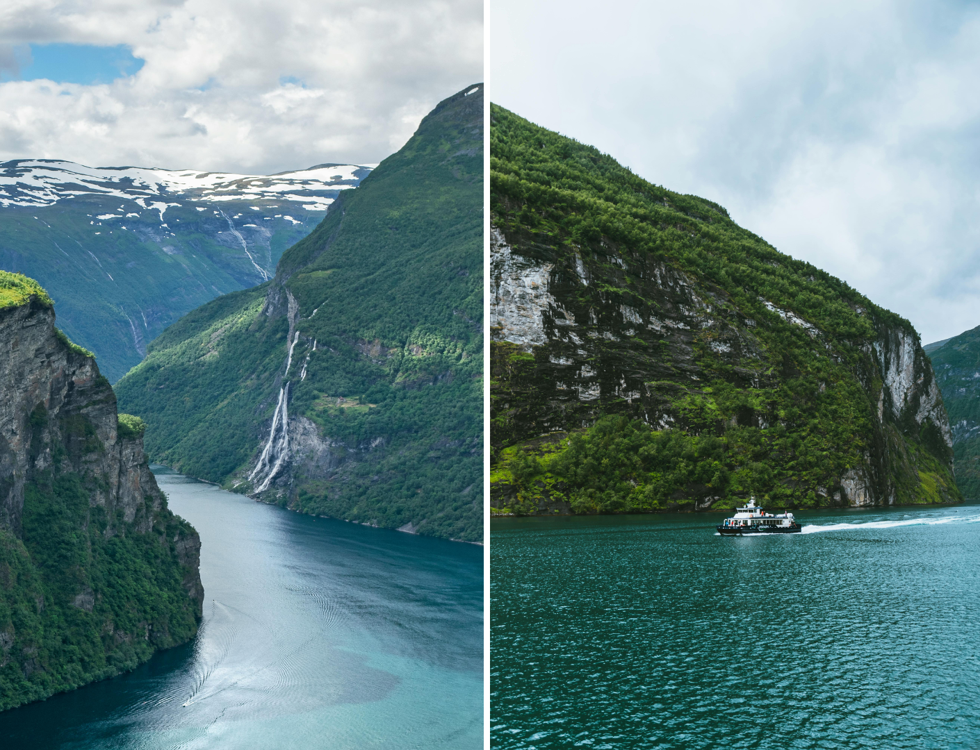 grote fjorden met boot en waterval