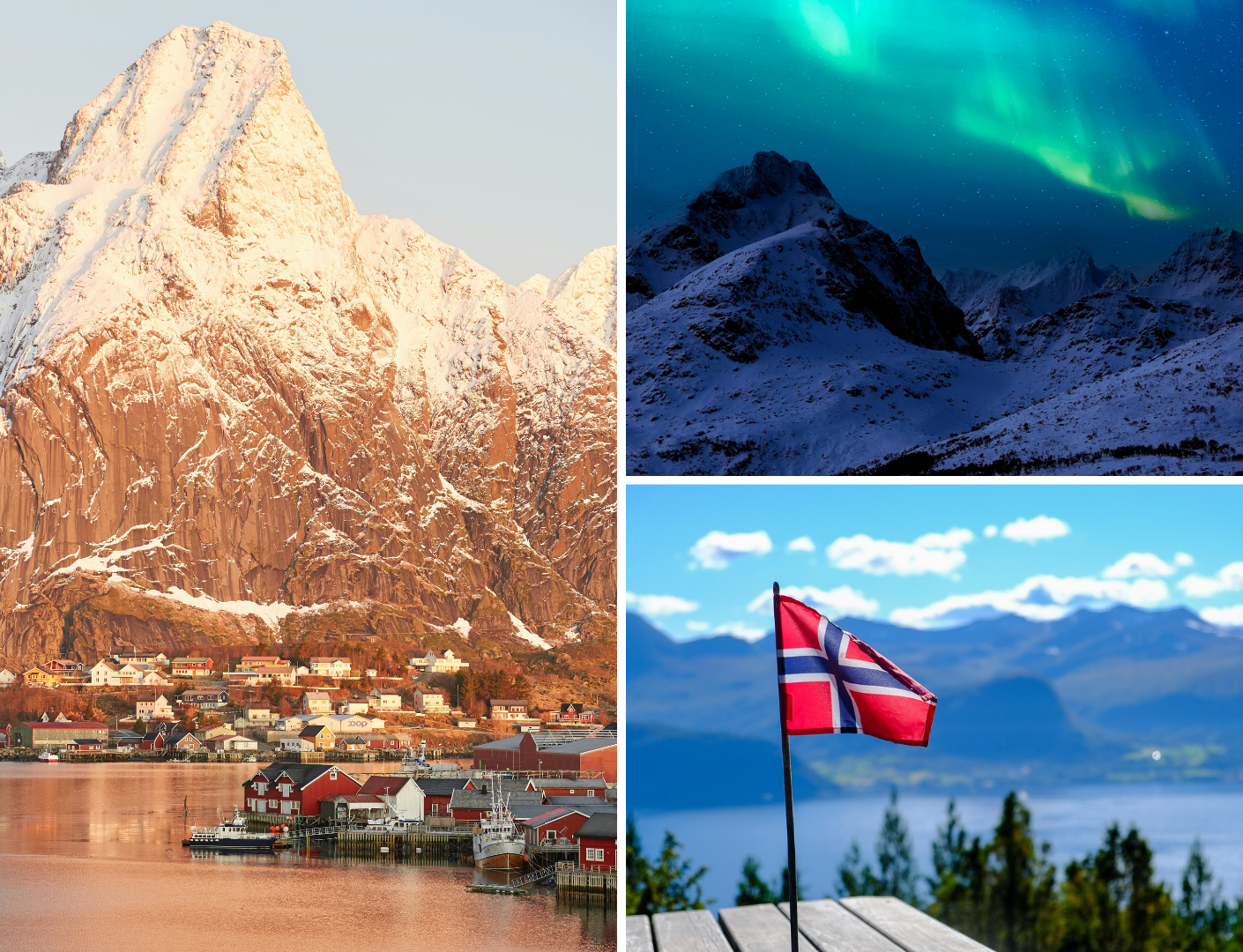 noorderlicht, bergen en noorse vlag