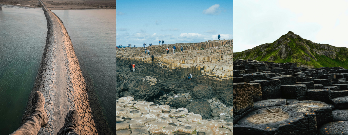 Foto's van de Giant’s Causeway en met mensen die er rondlopen
