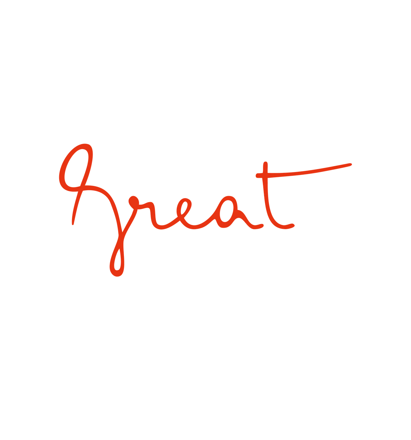 The word "great" is written in red cursive against a black background.