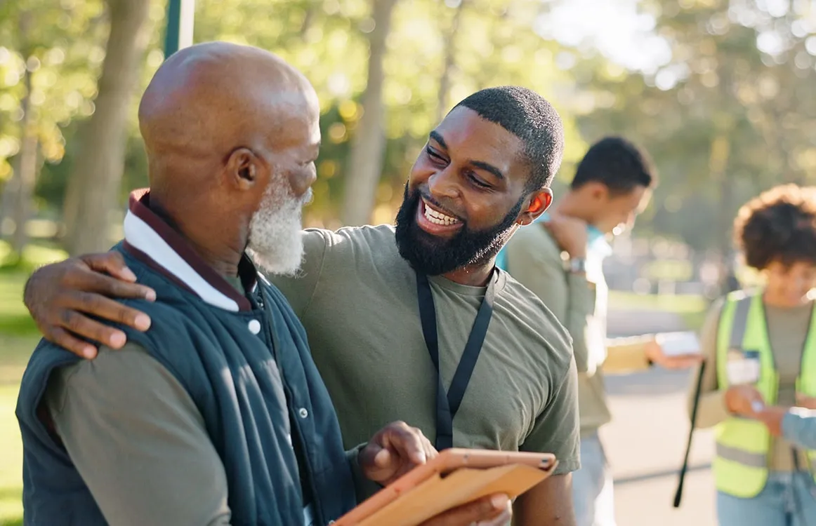 job applicants in friendly conversation outdoors