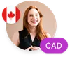 A headshot of a person from Canada, showing the Canadian flag and Canadian dollar