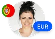 A headshot of a person from Portugal, showing the Portuguese flag and currency.