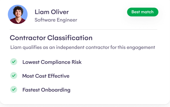Contractor classification result card for a sample worker