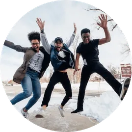 People in a circle jumping.