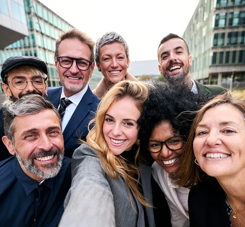 happy workers taking a selfie