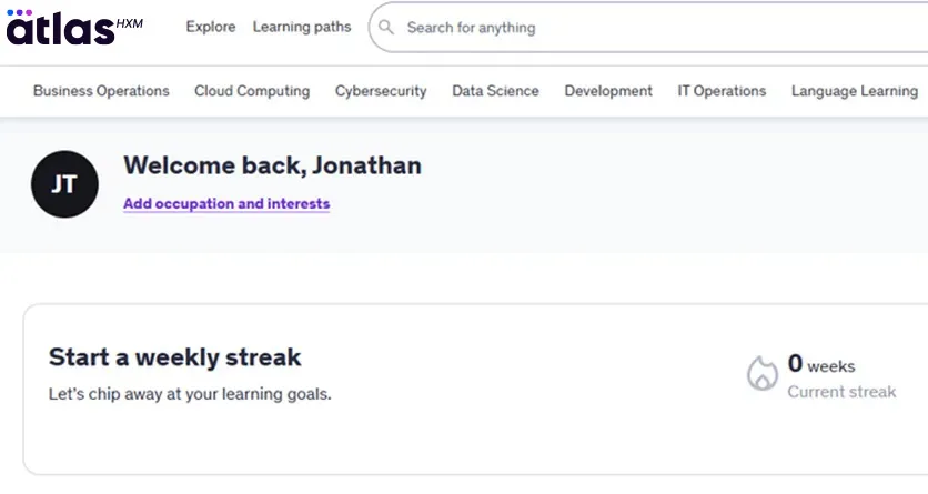 atlas learning udemy dashboard screen