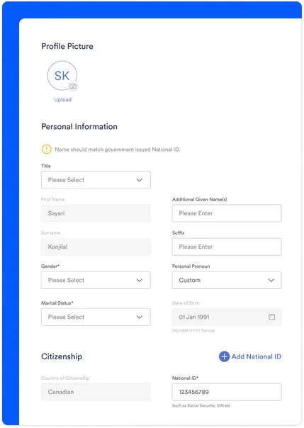 employee self service screenshot service profile desktop