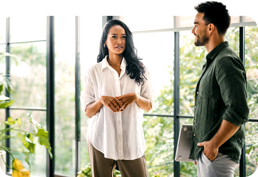 workers standup conversation