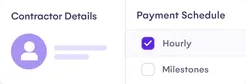Contractor details and payment schedule with hourly selected