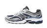 Blue and silver athletic sneaker with white laces, mesh upper, and thick multi-layered sole. Branding and "Omni 9" text on the side.
