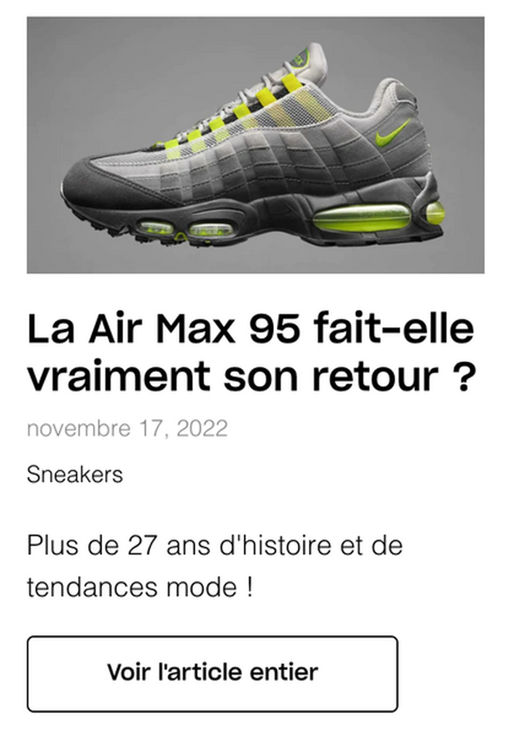 La Air Max 95 fait elle vraiment son retour