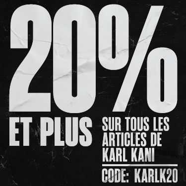 Das Bild zeigt eine Werbegrafik: 20 % Rabatt auf alle Artikel von Karl Kani mit dem Code KARLK20.