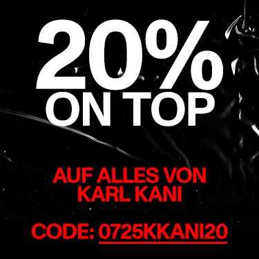 Bold text on a black background offers "20% on top" for Karl Kani products with the code "0725KKANI20".