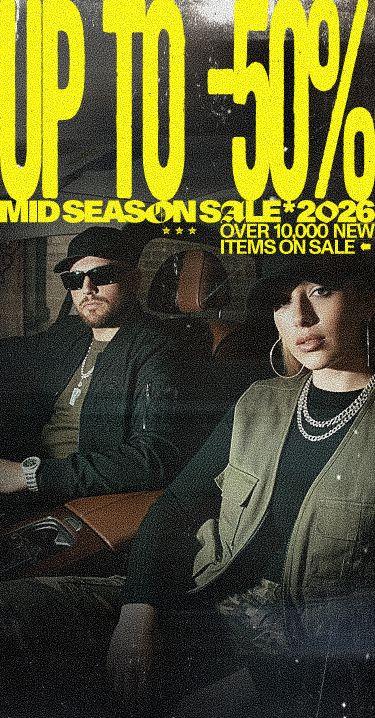 Stylish man and woman in a car with bold yellow text: "Up to 50% Midseason Sale 2026. Over 10,000 new items on sale."