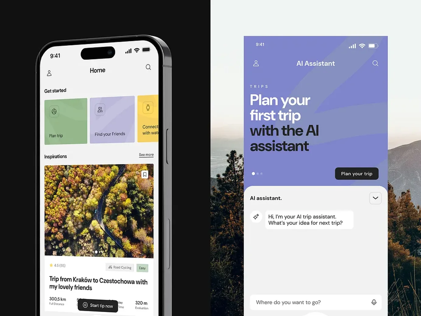 AI bike planning application mockup.