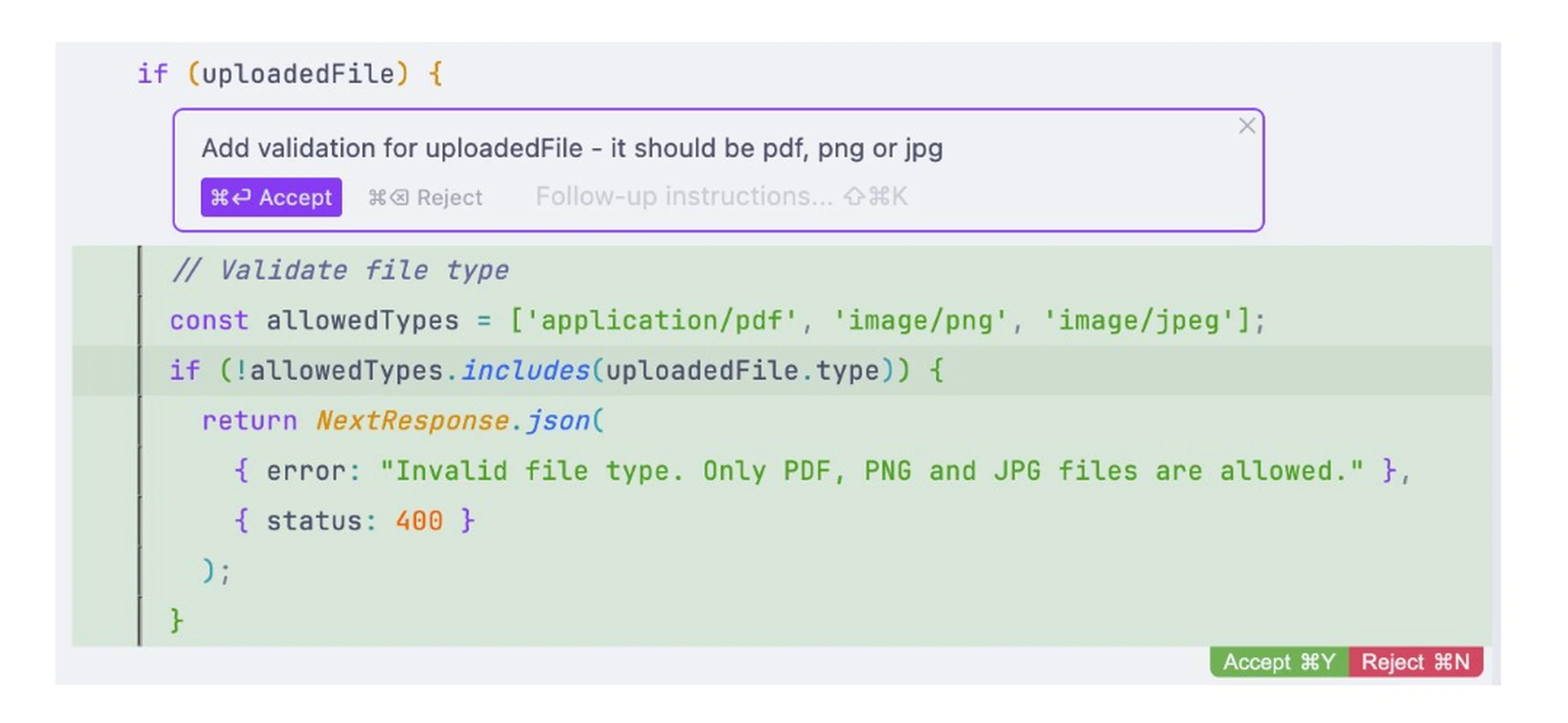 AI coding assistant: Example of inline editing in Cursor