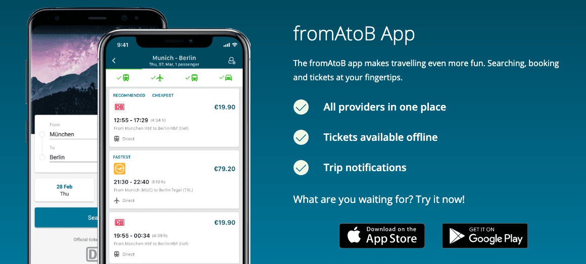 Screenshot from FromAtoB mobile app