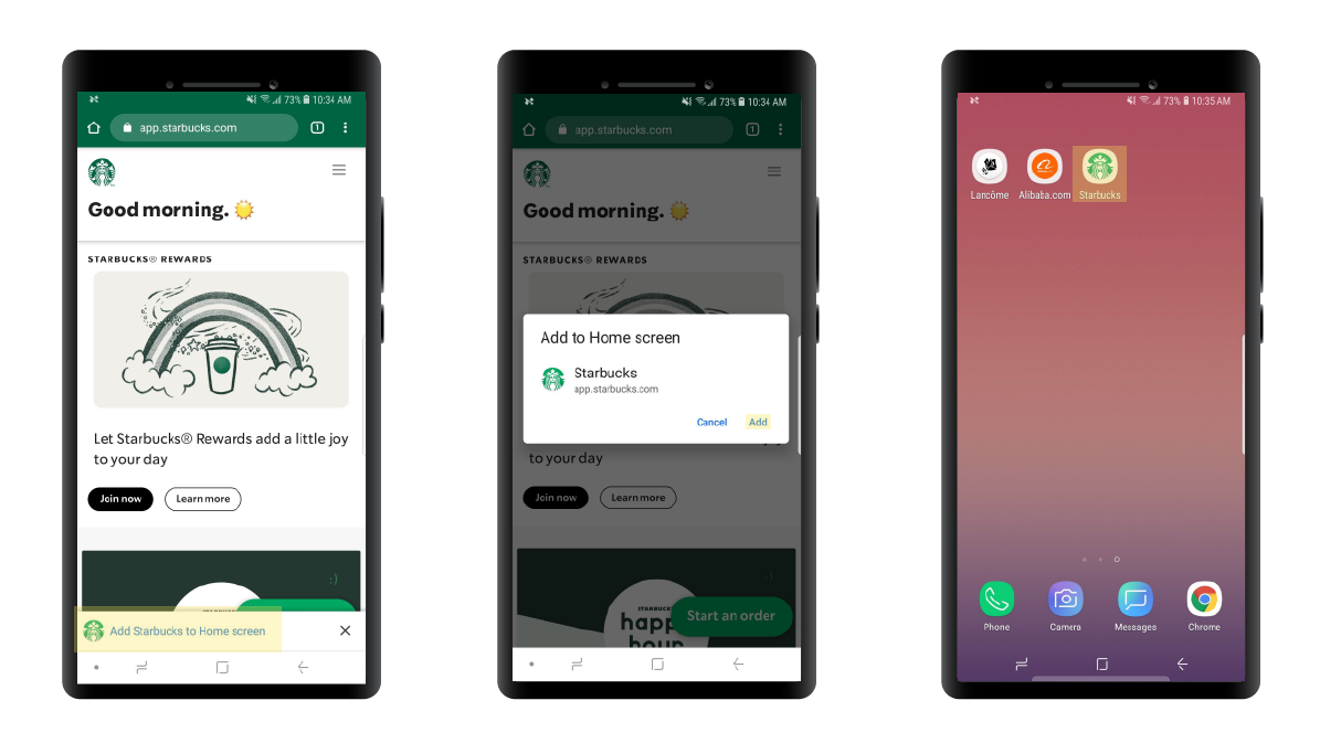Starbucks PWA installation process