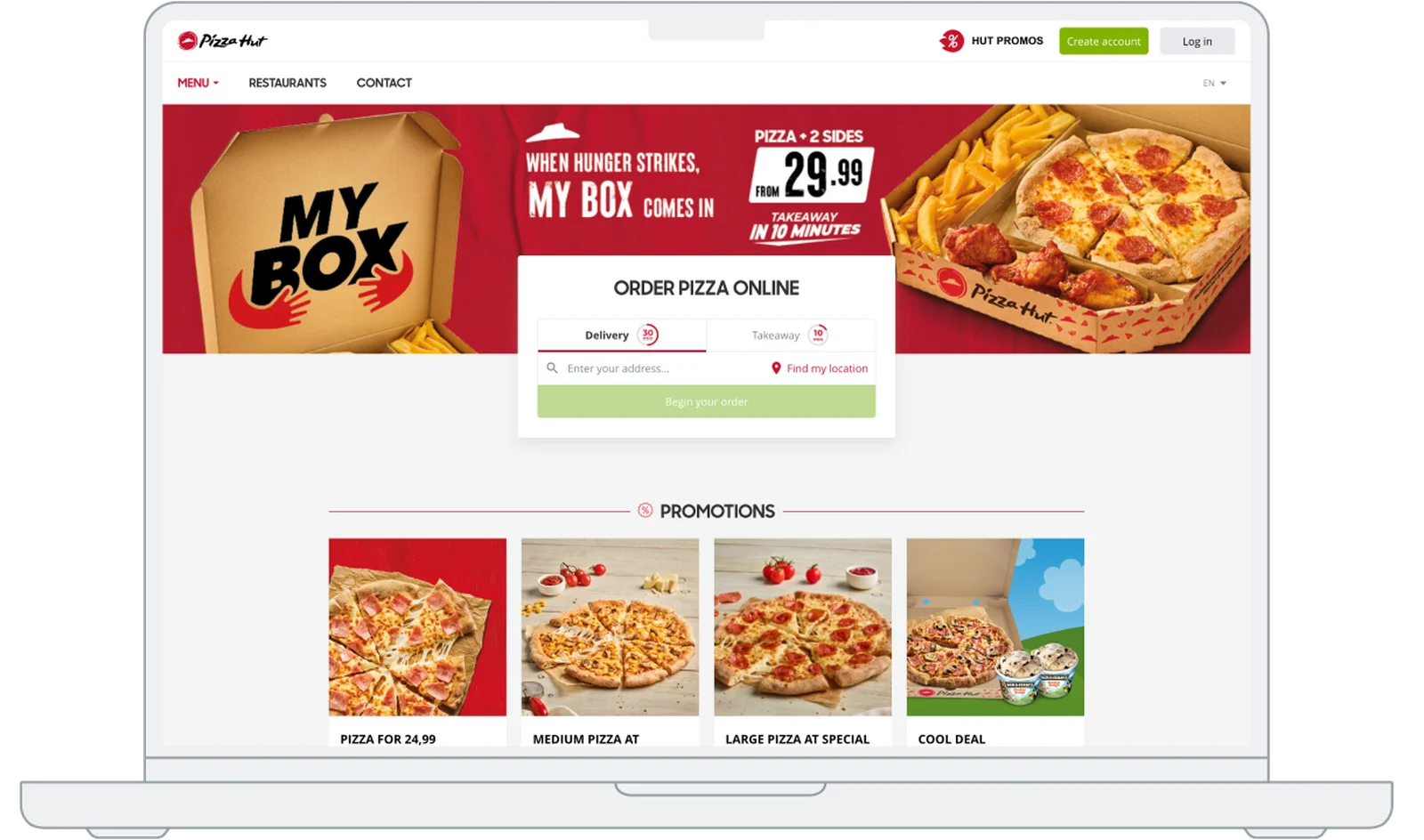 Pizza Hut web application screen