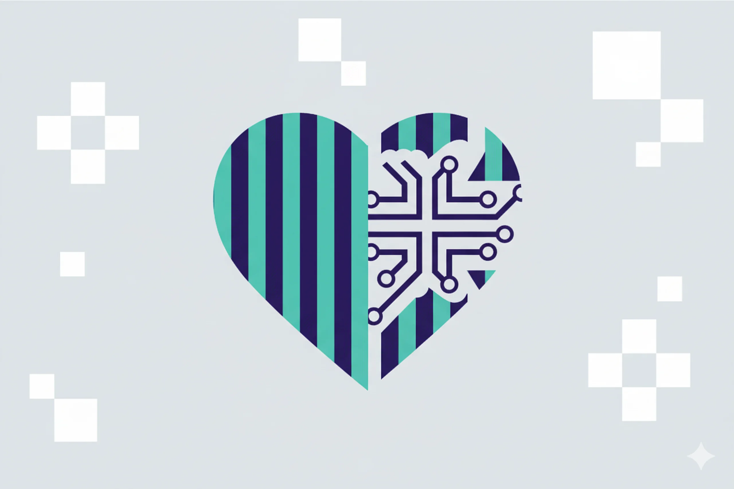 Minimalist illustration showing a heart that's half-digitized.